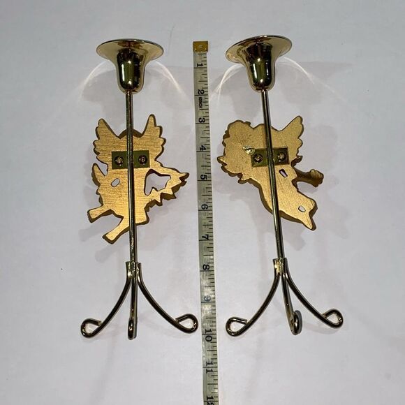 VTG,Metal And Resin Cherub Charming Gold Angel Taper Candle Holder Wall Hooks - Picture 6 of 9